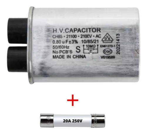 Capacitor Microondas 0.80 Uf 2100v Con Fusible 20a 250v