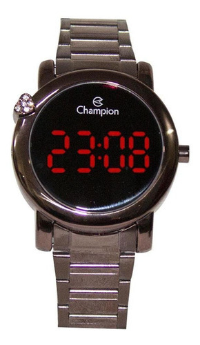 Relógio Feminino Digital Roxo Champion Led Vermelho Original Cor da correia Marrom Cor do bisel Marrom Cor do fundo Preto