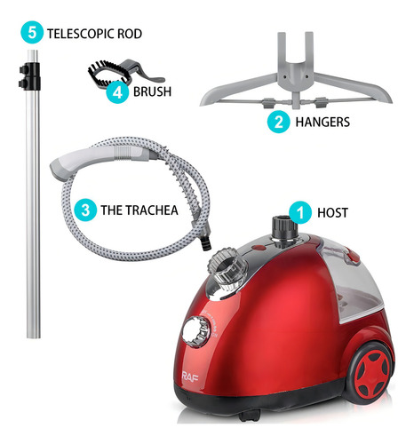 Plancha De Ropa Vertical A Vapor Con Ruedas 1700w Raf R.3037 Color Rojo