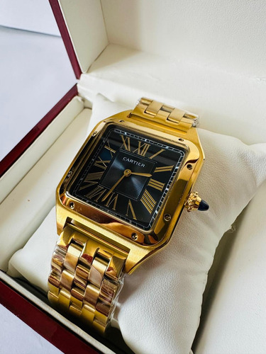 Reloj Pulsera Cartier Liso Fondo Negro Impresionante Dorado Negro (Usado)