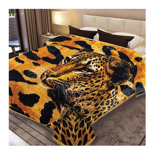 Frazada Kavanagh Símil piel triple reversible con diseño leopardo de 2.4m x 2.2m