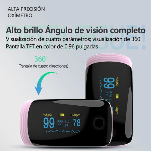 Recargable Usbc Con Oximetro De Dedo Instrumento Inteligente Rosa