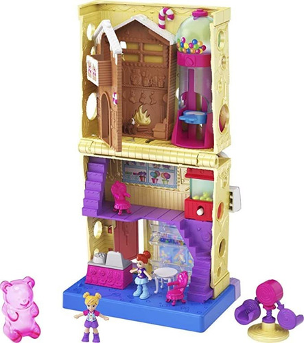 Tienda De Dulces Pollyville Con 4 Pisos, 2 Muñecas Y 5 Acce