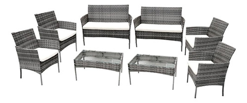 Sala De Jardín Mimbre Para 8 Personas Con Mesa Centro Gris