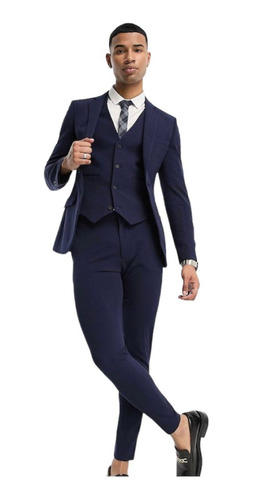 Traje Elastizado Slim Fit + Chaleco Slim Fit De Vestir 