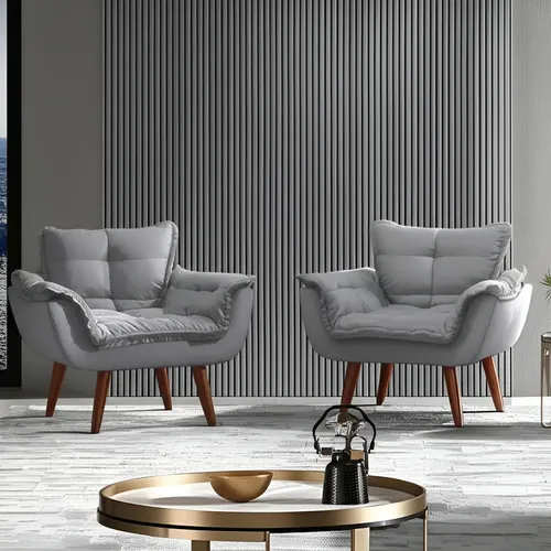Kit 2 Poltrona Decorativa Opala Para Sala Recepção Luxo Cor Cinza Liso