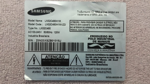 Placa Teclado Funções Samsung Ln32c480h1m Bn41-01366a Rev1.3 (Usado)