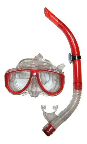 Imagen 1 de 8 de Set Snorkel + Mascara Adulto Buceo Marfed Color Rojo
