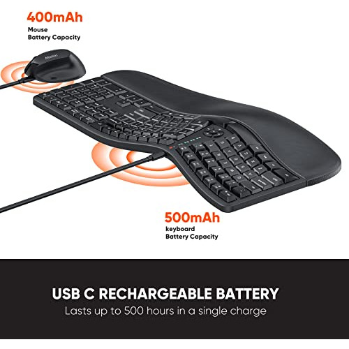 Teclado Y Mouse Ergonómicos Inalámbricos, Teclado Erg...