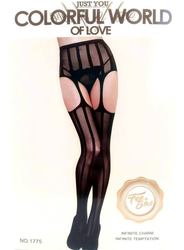 Imagen 3 de 10 de Medias Panty Red Negras Fantasía Portaligas X 10 Unidades