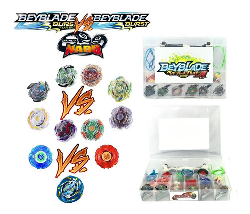 Maleta Beyblade 12 Beyblade Burst Hasbro + 4 Lançadores Grip