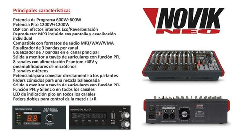 Imagen 8 de 8 de Consola Potenciada Novik 12 Entradas Usb Sd 2400w 4 Ohms