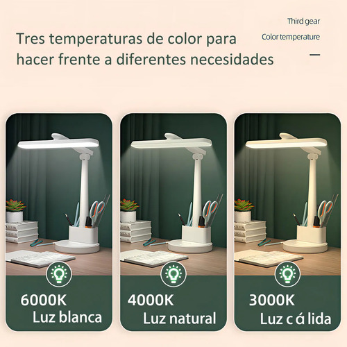 Fofodio Lámpara Blanca de Escritorio Brazo Giratoria 360° Recargable Luces Led y Soporte para Celular 3 Modos de Brillo para Estudiar Lectura Hogar y Trabajo