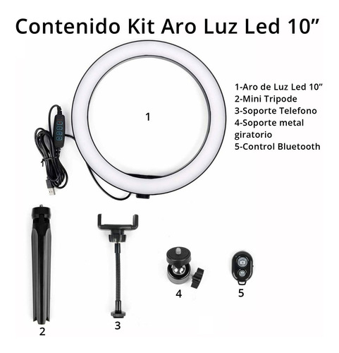 Imagen 3 de 8 de Aro De Luz Led 10 26cm Control Bluetooth Mesa Escritorio