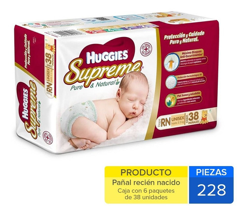 Caja Huggies Supreme Recien Nacido 228 Uni.