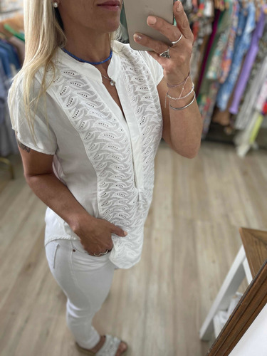 Blusa Camisa Cuello Mao Broderie Talles Grandes The Big Shop