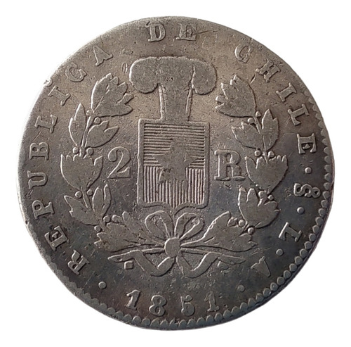 Moneda Chile 2 Reales 1851 Plata 0.9(x1703