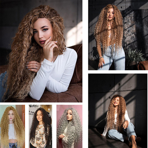 Wigs, Cabello Natural Ondulado Y Rizado, Tejido A Ganchillo,