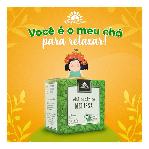 6 Chá De Melissa Pura 100 % Folhas 10 Sachês - Org. E Cert