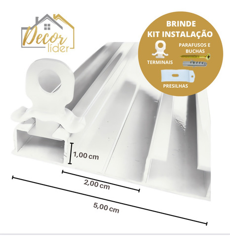 Trilho Suísso Duplo Max Para Cortina 1,75m Teto/cortineiro