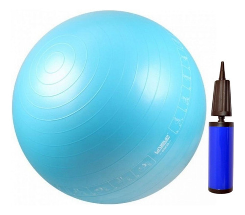 Bola Suiça 65 Cm C/ Ilustração Pilates Yoga Cor Azul + Bomba