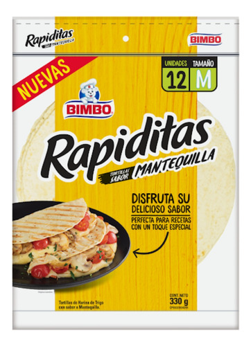 Paquete 12 Tortillitas Mantequilla Rapiditas Bimbo 0779 Ml.