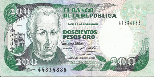 Colombia 200 Pesos Oro 1 Noviembre 1989