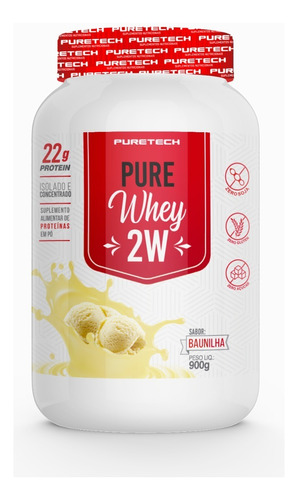 Whey Protein Pure Whey 2w Concentrado E Isolado Pote 900g Sabor Baunilha