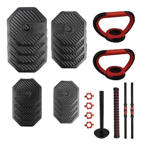 Kit de halteres, pesos ajustáveis, 4 em 1, 25 kg, para exercícios domésticos, cor preta