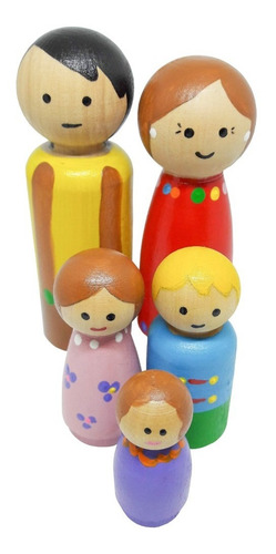 Muñequitos Madera Tipo Peg Doll - Familia X 5