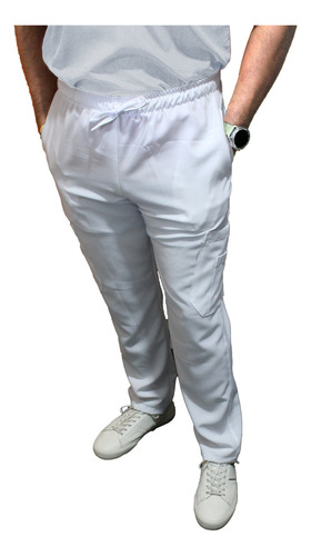 Uniforme Clinico Scrub Strech Repelente A Liquidos Hombre Blanco Lisa Gd