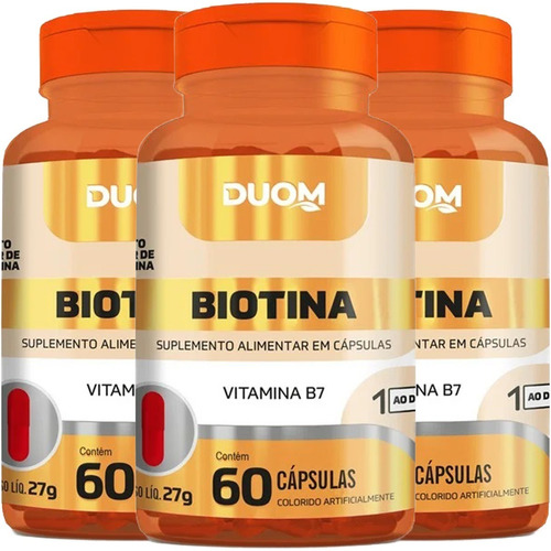 3x Biotina B7 100% Pura  - 60 Cápsulas 450mg - Duom