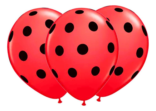 25 Bexigas Balão N9 Decoração Ladybug Bolinhas Pretas