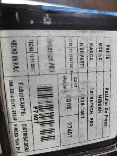 Pastilla De Frenos Nissan Altima/maxima 93-97. Del 7407