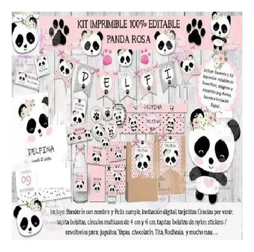 Kit Imprimible Candy Bar Panda Pandita Rosa 100% Editable