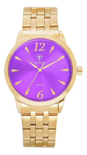 Relógio Feminino Tuguir Analógico Tg141 - Dourado E Roxo