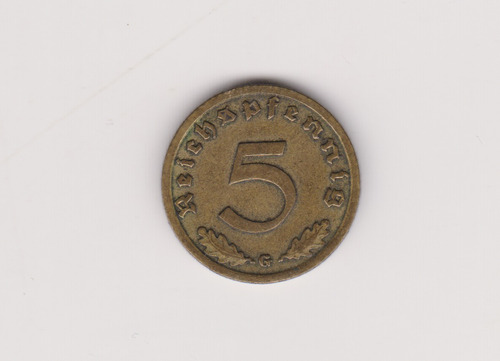 Moneda Alemania 5 Pfennig Año 1938 G Muy Bueno 