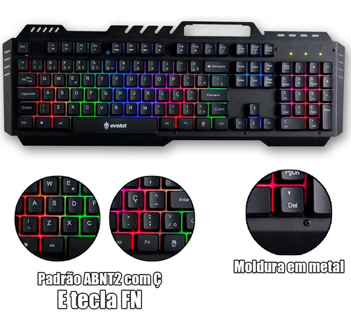 Teclado Semi Mecanico Iluminado Gamer Rainbow Anbt2 Ptbr