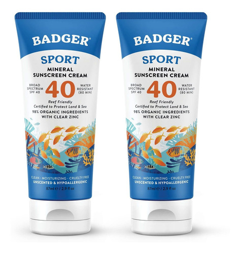 Badger Crema Solar Mineral Spf 40 Sport (paquete De 2)  Pro