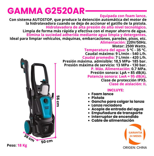Hidrolavadora Gamma Master Wash 3000 2500w 185bar Azul