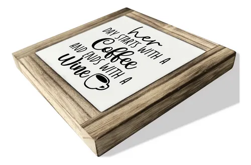 Placa De Madera De Cafe Y Vino, Con Texto En Ingles «her Day