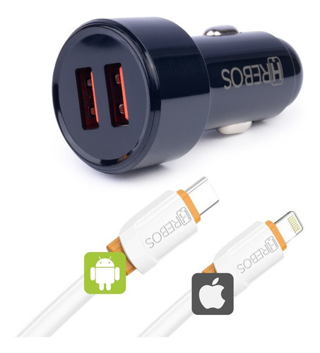 Kit Carregador Celular Veicular Turbo Para iPhone E Samsung Cor Preto