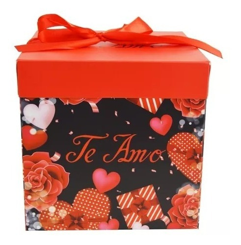 Caja Regalo Sorpresa Desayuno Plegable L 22cm Te Amo Rojo