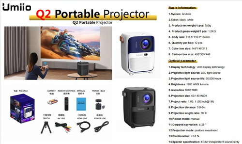 Proyector Portátil Alta Definición De 1200 Lúmenes Ansi