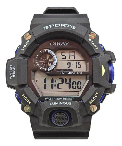Relógio Pulso Esportivo 5atm Diray Digital Preto/azul Escuro