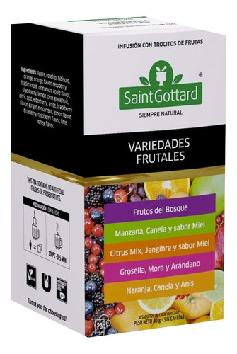 Infusion Saint Gottard 5 Variedades Frutales X 20 Saquitos