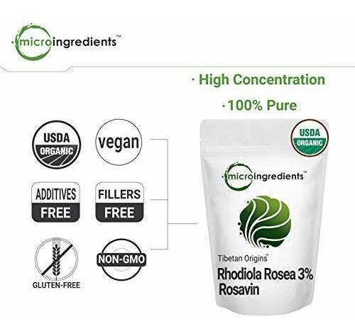 Pura Orgánica Rhodiola Rosea En Polvo, 50 Gramos, Súper Extr