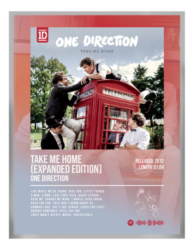 Cuadro One Direction Take Me Home Music Firma C/marco 40x30