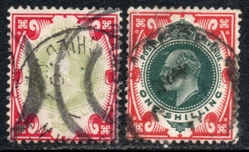 Reino Unido 2 Sellos X 1s. Rey Eduardo 7° Variedad Año 1902 