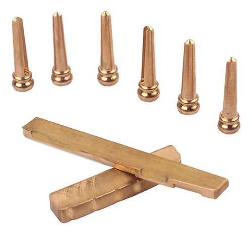 6pcs Golden Brass Bridge Pins Con Saddle Nut For Guitarra